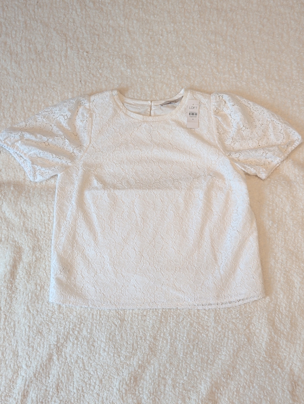 LOFT White Lace Puff Sleeve Blouse. New With Tags. Size Medium.